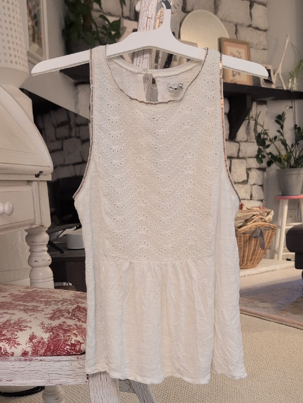 American Eagle Outfitters Ivory Eyelet Tank Top